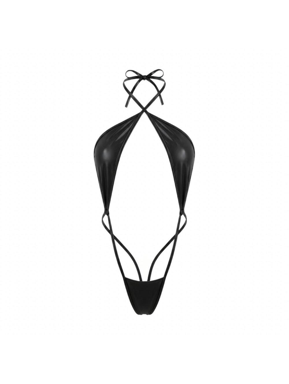 Black Faux-Leather Slingshot Teddy - GrlFriday Shop